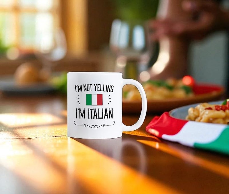 Casitika Funny Italian Pride Coffee Mugs. 11 oz Ceramic Italy Flag Novelty Mug. I'm Not Yelling I'm Italian. (11 oz White) - Image 4